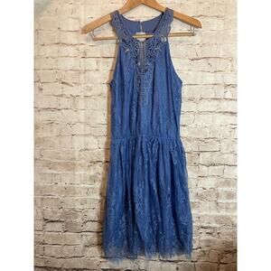 Nikibiki Lavender Halter Dress Womens Medium Blue All Over Lace Beaded Fairy